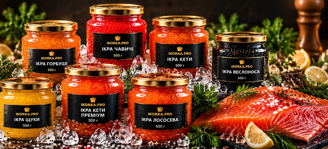 Банки ікри IKORKA.PRO 500 г у святковій подачі